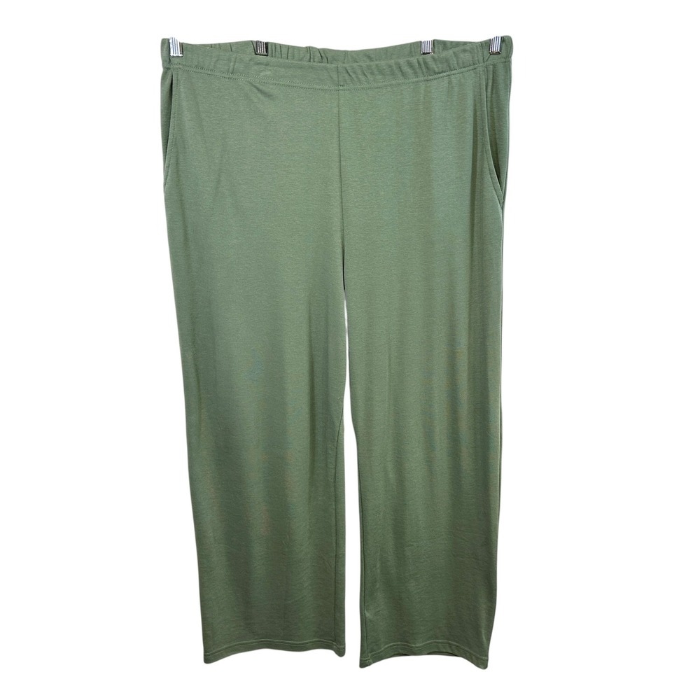 Woman Within Plus Size 26/28W Pants 2X Green Knit Pull On‎ Pockets Office 529